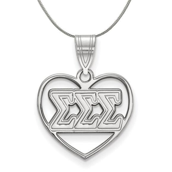 Sterling Silver Sigma Sigma Sigma Heart Greek Necklace - 24 Inch - Picture 1 of 8